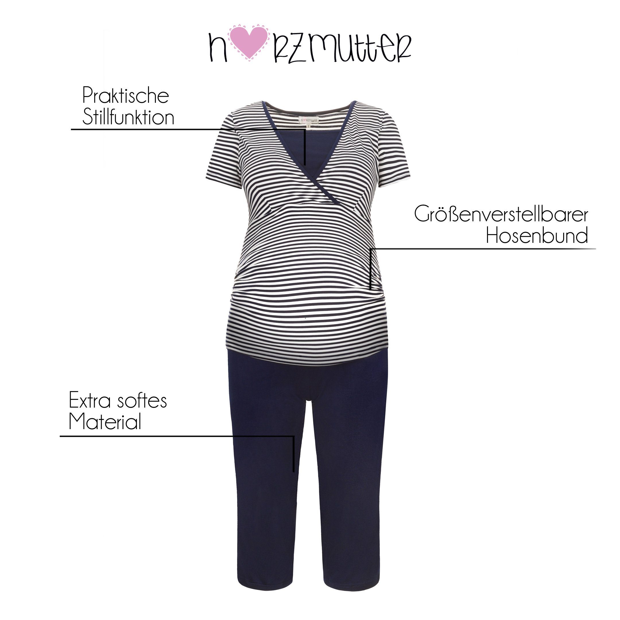 Herzmutter Umstandspyjama Stillpyjama Kurz - Stillmode - Weich - Gestreift (2 tlg)