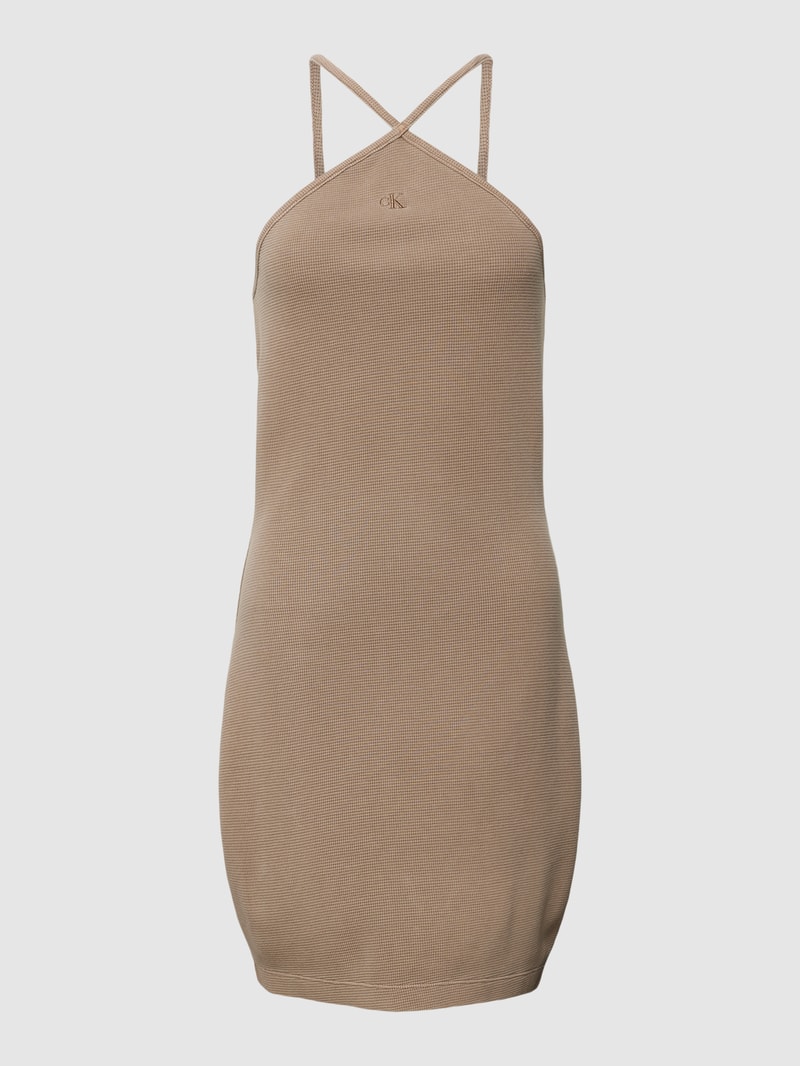 Minikleid mit Logo-Stitching in beige