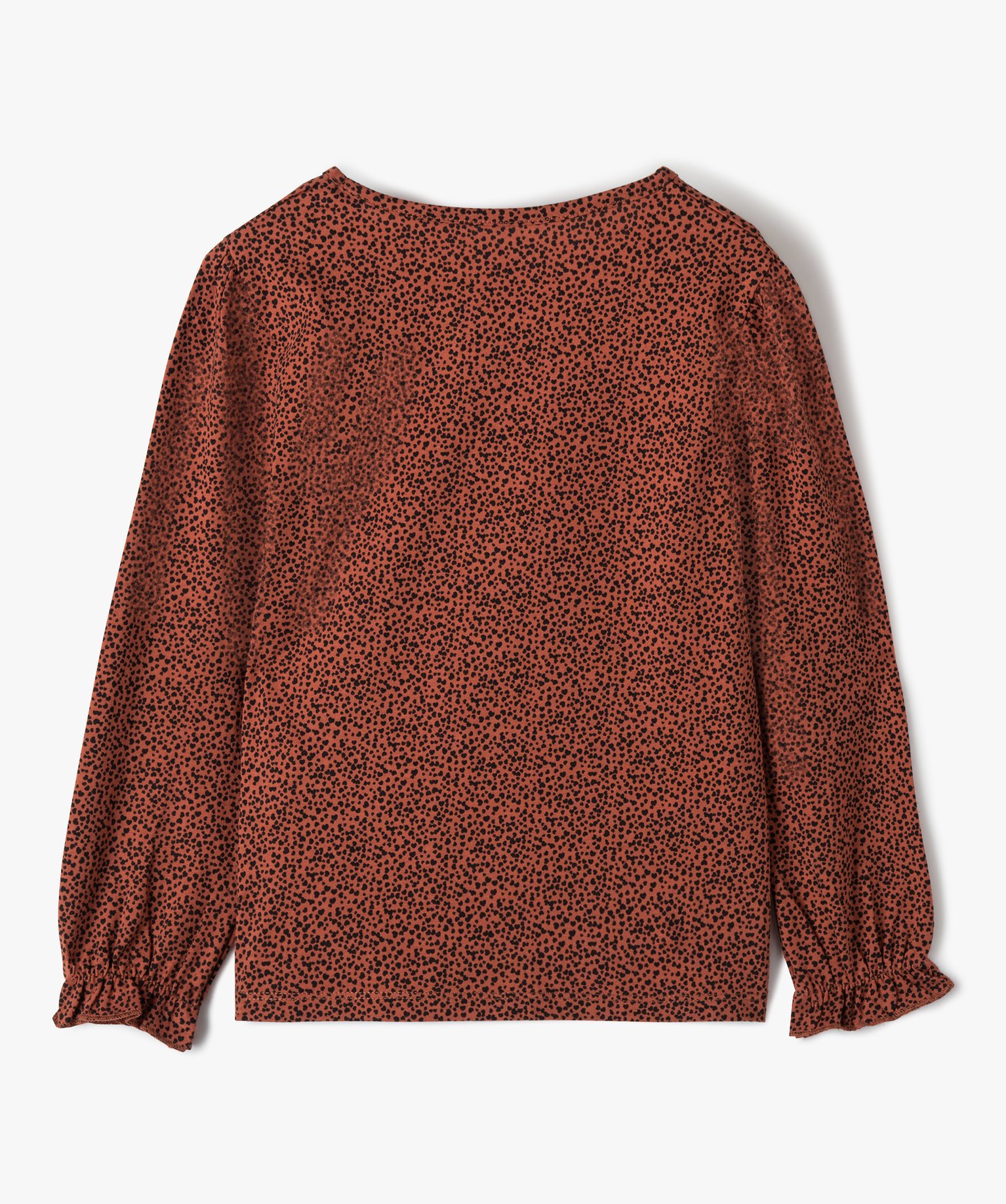 Tee-shirt fille imprimé à manches longues et fronces marron | GEMO