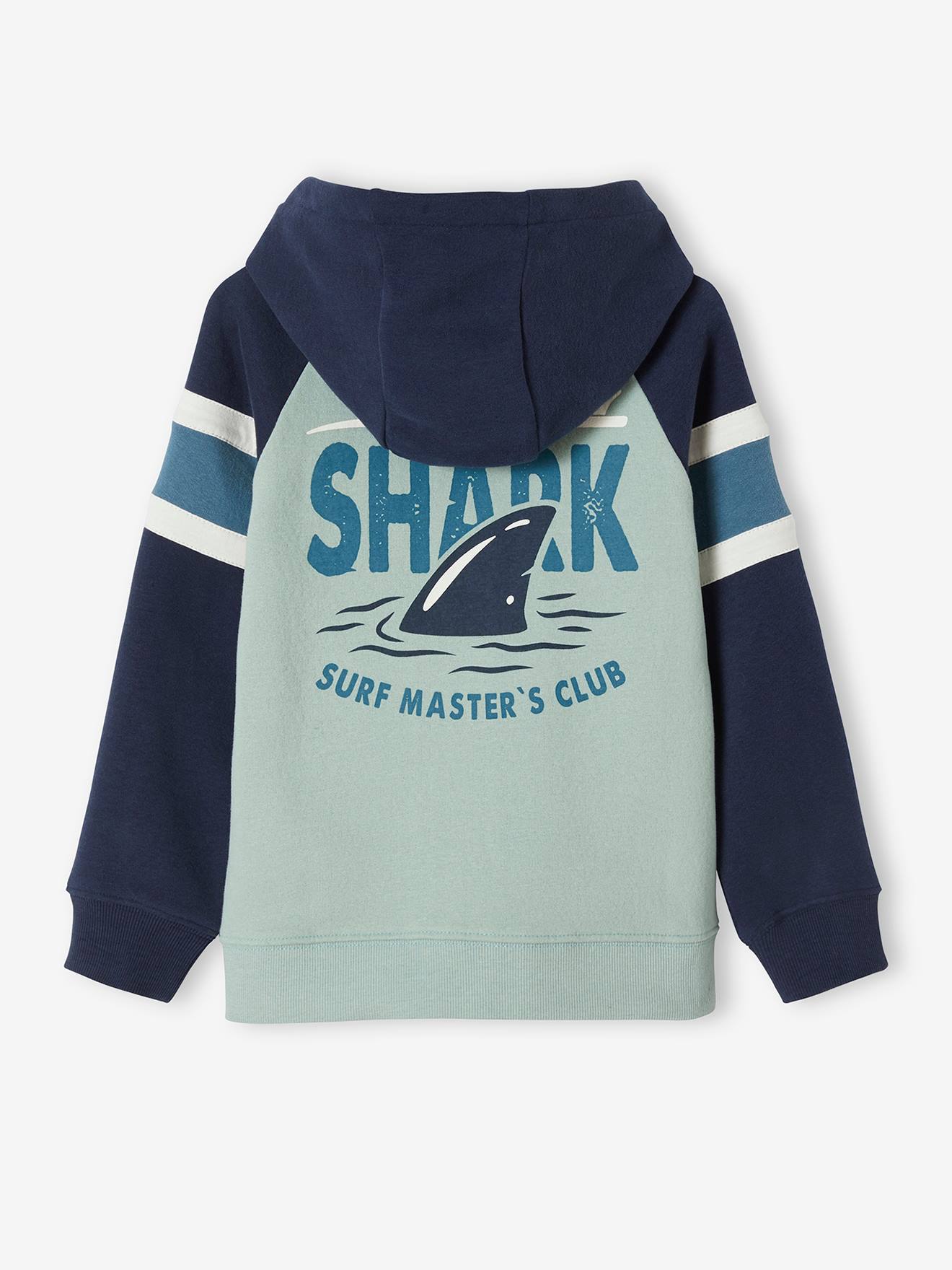 Sweat zippé à capuche grand motif dos garçon gris clair chiné