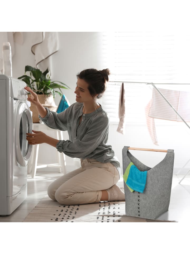relaxdays Wäschesammler in Hellgrau/ Natur - (B)62 x (H)68 x (T)34,5 cm günstig kaufen onesize