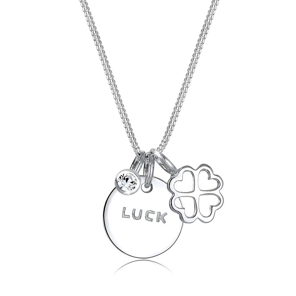 Elli Elli Collier Femme Lucky Feuille de Trèfle Bonheur avec Cristal en Argent Sterlin collier