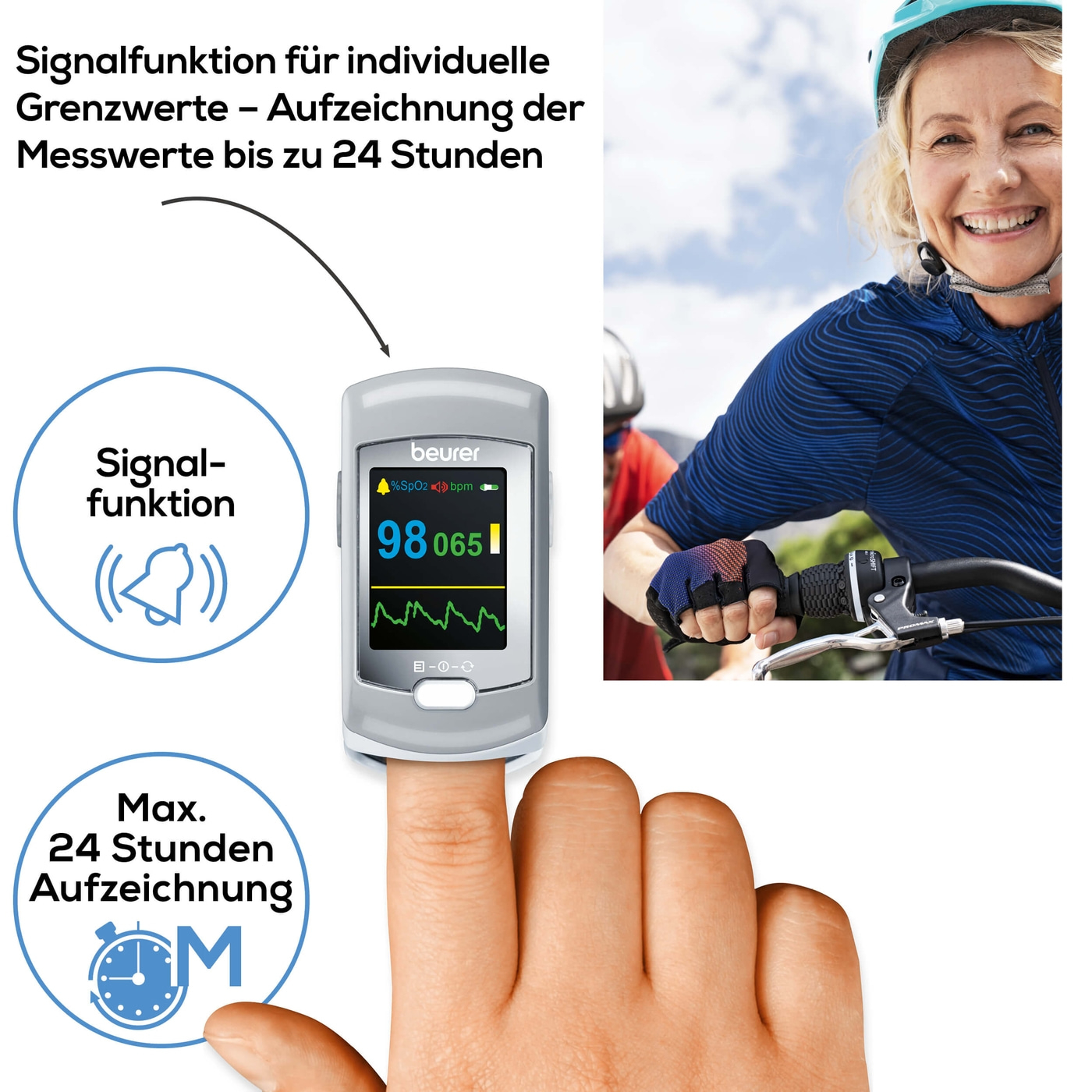 Beurer Pulsoximeter PO 80-Pulsoximeter zur Messung der Sauerstoffsättigung & Herzfrequenz mit PC-Schnittstelle