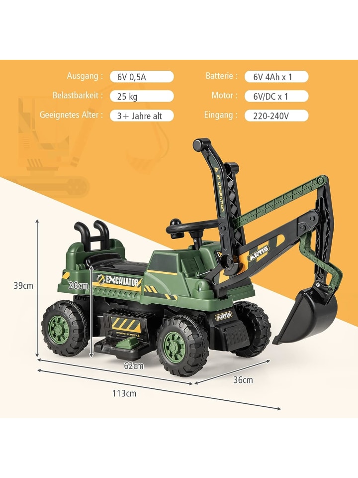 COSTWAY 6V Elektro Sitzbagger in Grün günstig kaufen 113 cm