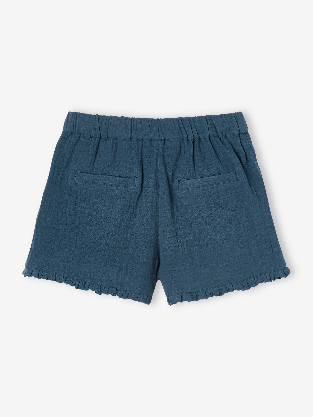 Short fantaisie en gaze de coton fille animé de volants encre