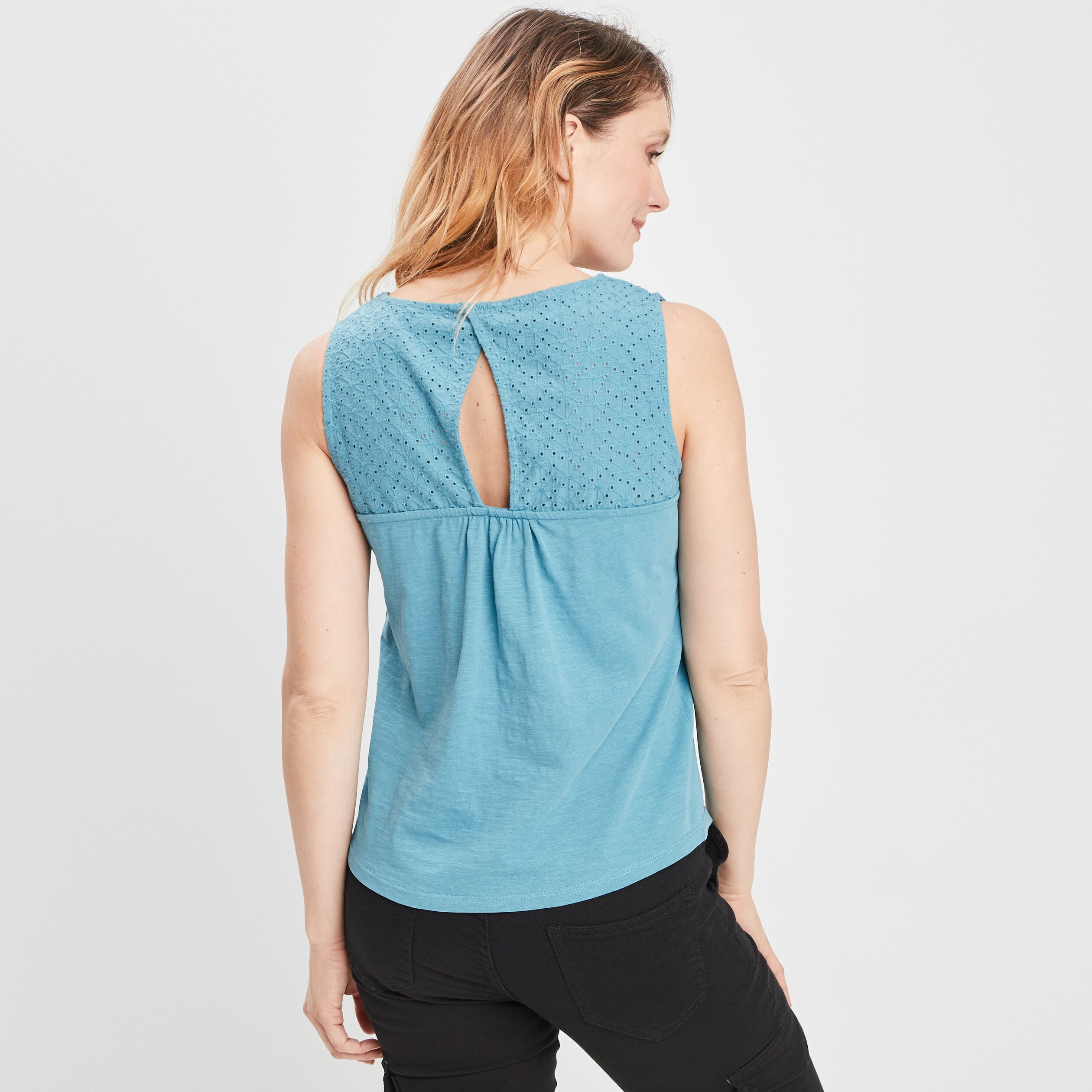 Débardeur broderie anglaise au dos bleu gris femme | La Halle