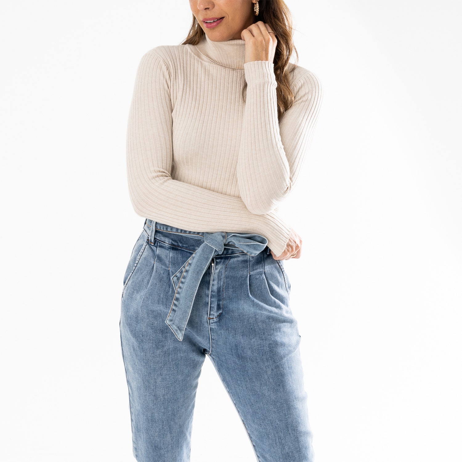 Pull à col roulé TEXTO beige - taille unique