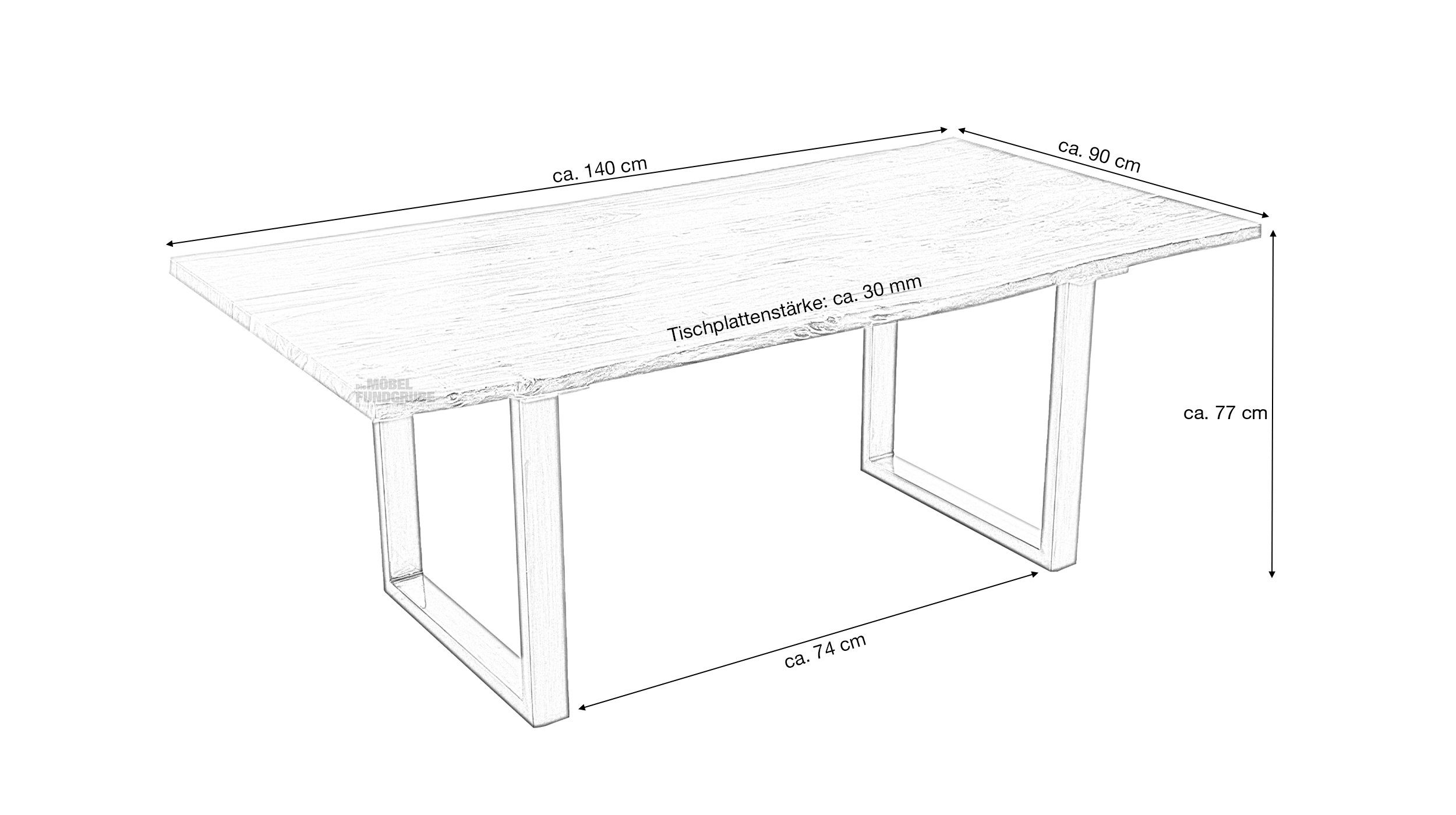 Massivart® Baumkantentisch AGRA / Massivholz Akazienholz / 30 mm Tischplatte, Standbeine Kufengestell / Metall schwarz lackiert / Industrial Look