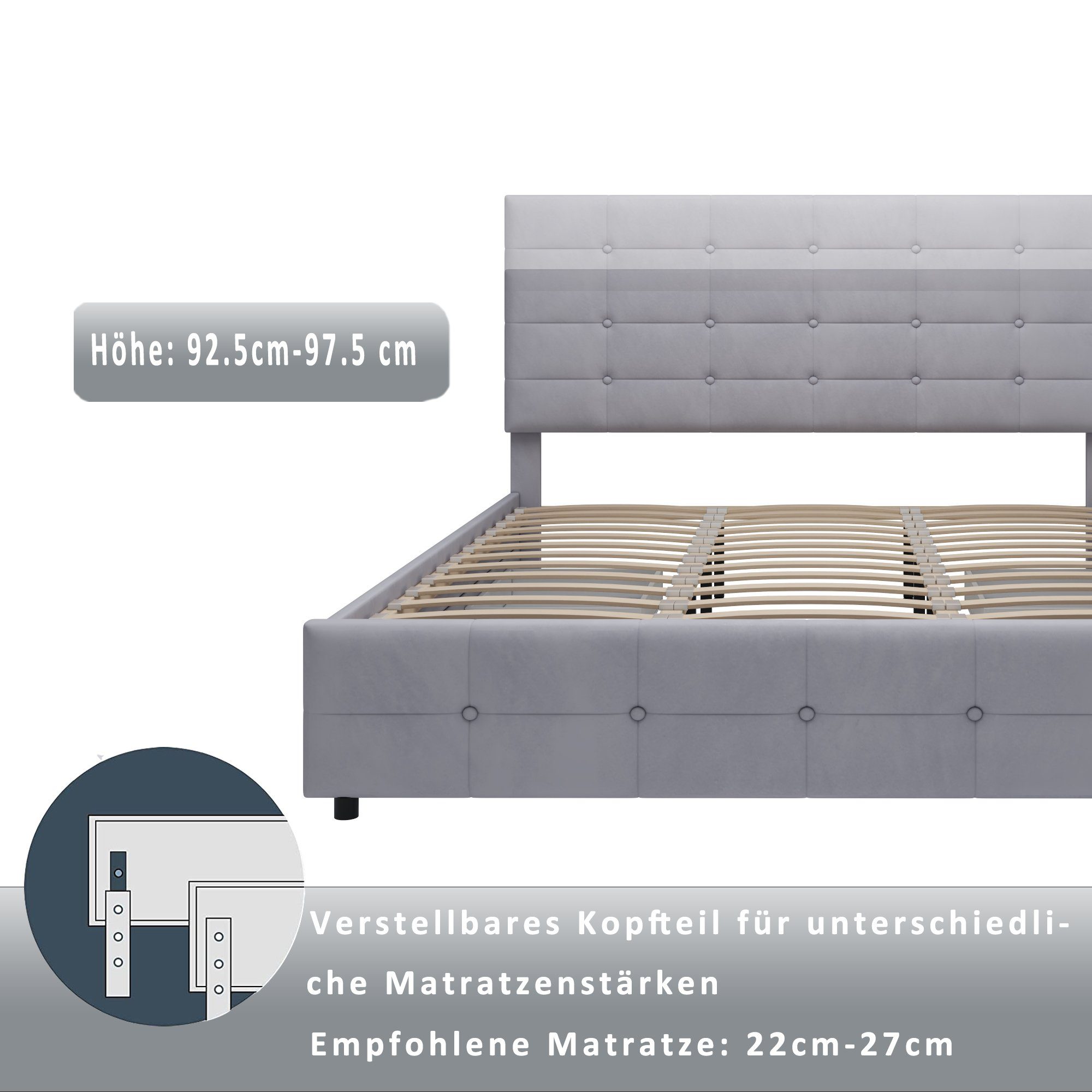 REDOM Polsterbett Funktionsbett Doppelbett, mit 4 Schubladen, Samtstoff (180 x 200 cm, Lattenrost und Rückenlehne, Matratze nicht enthaltet), Ohne Matratze