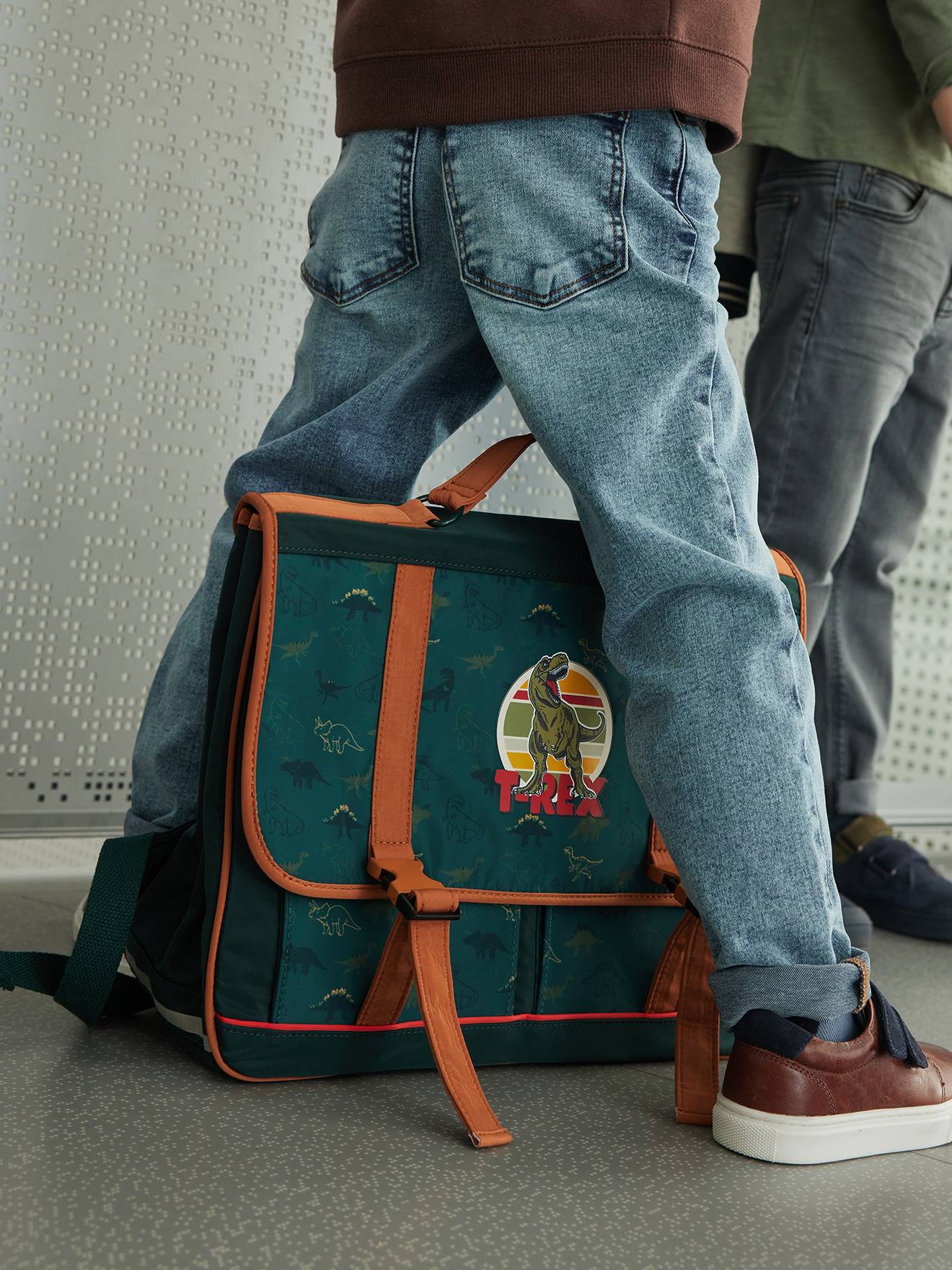 Cartable + trousse dinosaures garçon vert sapin