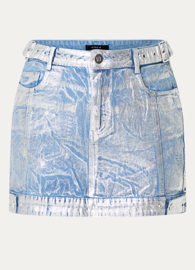 Fustă mini NIKKIE Darwin din denim cu finisaj metalic