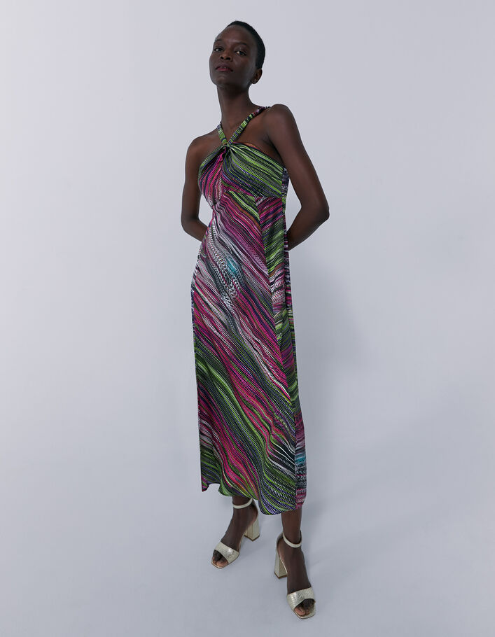 Robe longue imprimée à encolure nouée femme