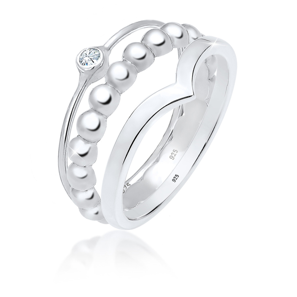 Elli Elli Bague Femme Ensemble de Base avec Cristal en Argent Sterling 925 Bague
