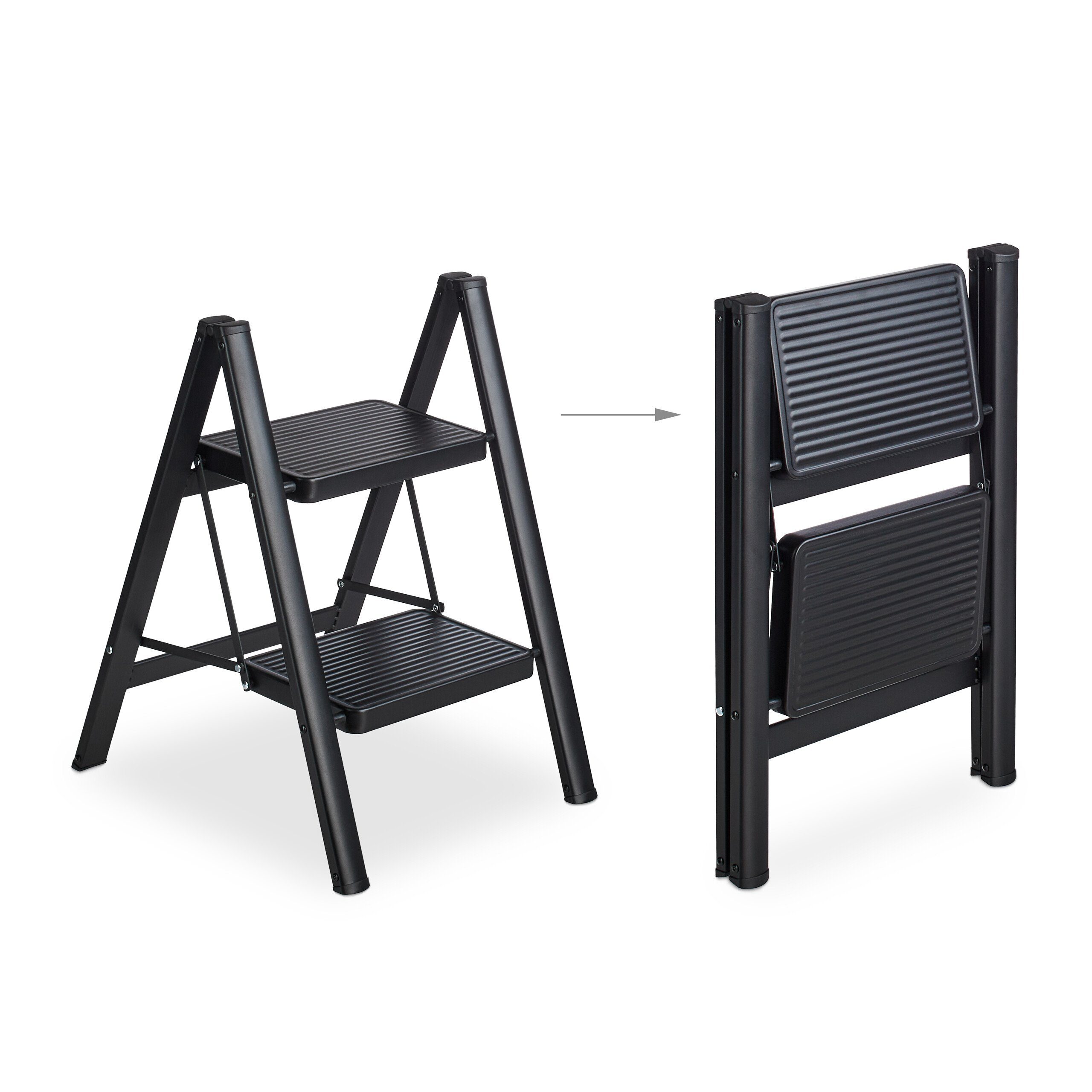 relaxdays Bockleiter Klappbare Trittleiter aus Stahl, 2 Stufen
