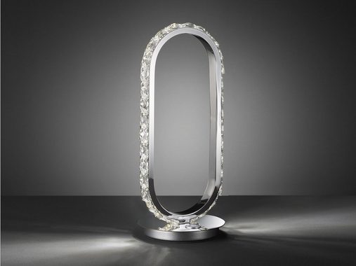 WOFI LED Nachttischlampe, Dimmer, LED fest integriert, Warmweiß, dimmbar, Designer Ring Lampen-Schirm Oval für Fensterbank, Höhe 31,5cm