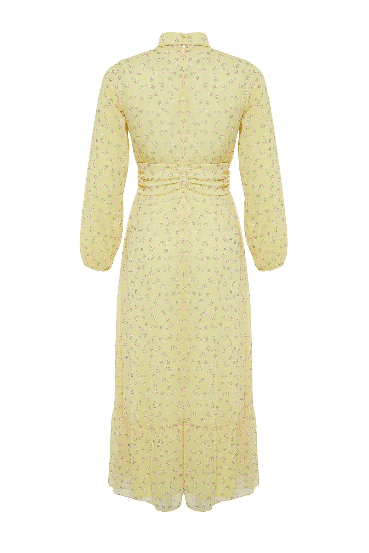 Trendyol Modest  Gelbes Blumenkleid mit hohem Kragen und detailliertem, gefüttertem Chiffon-Gewebe TCTSS22EB0032