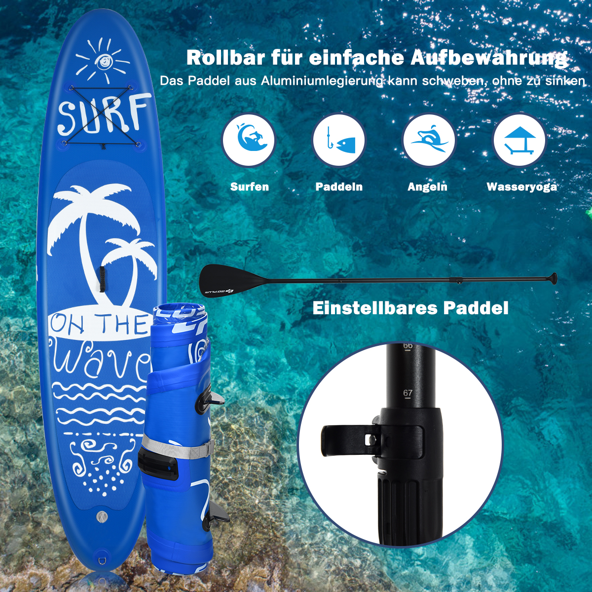 Costway 305 x 76 x 16 cm Aufblasbares SUP Board, mit Paddel