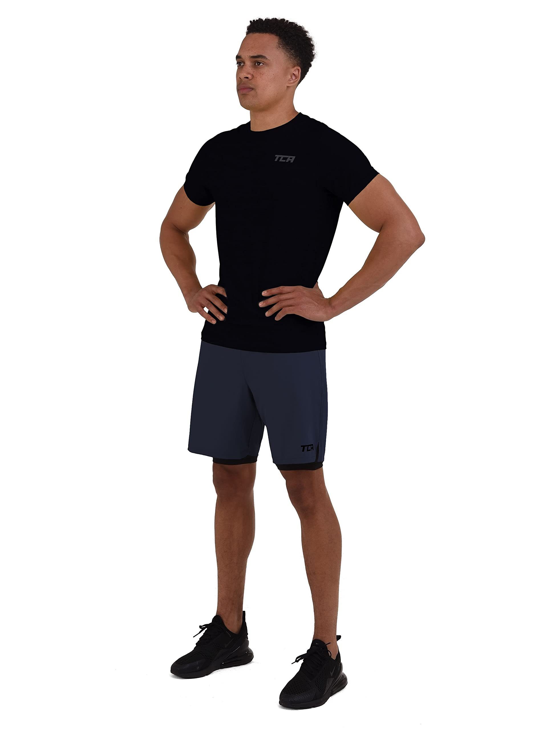 TCA Trainingsshorts TCA Herren 2-in-1 Laufhose, Dunkelblau/Schwarz