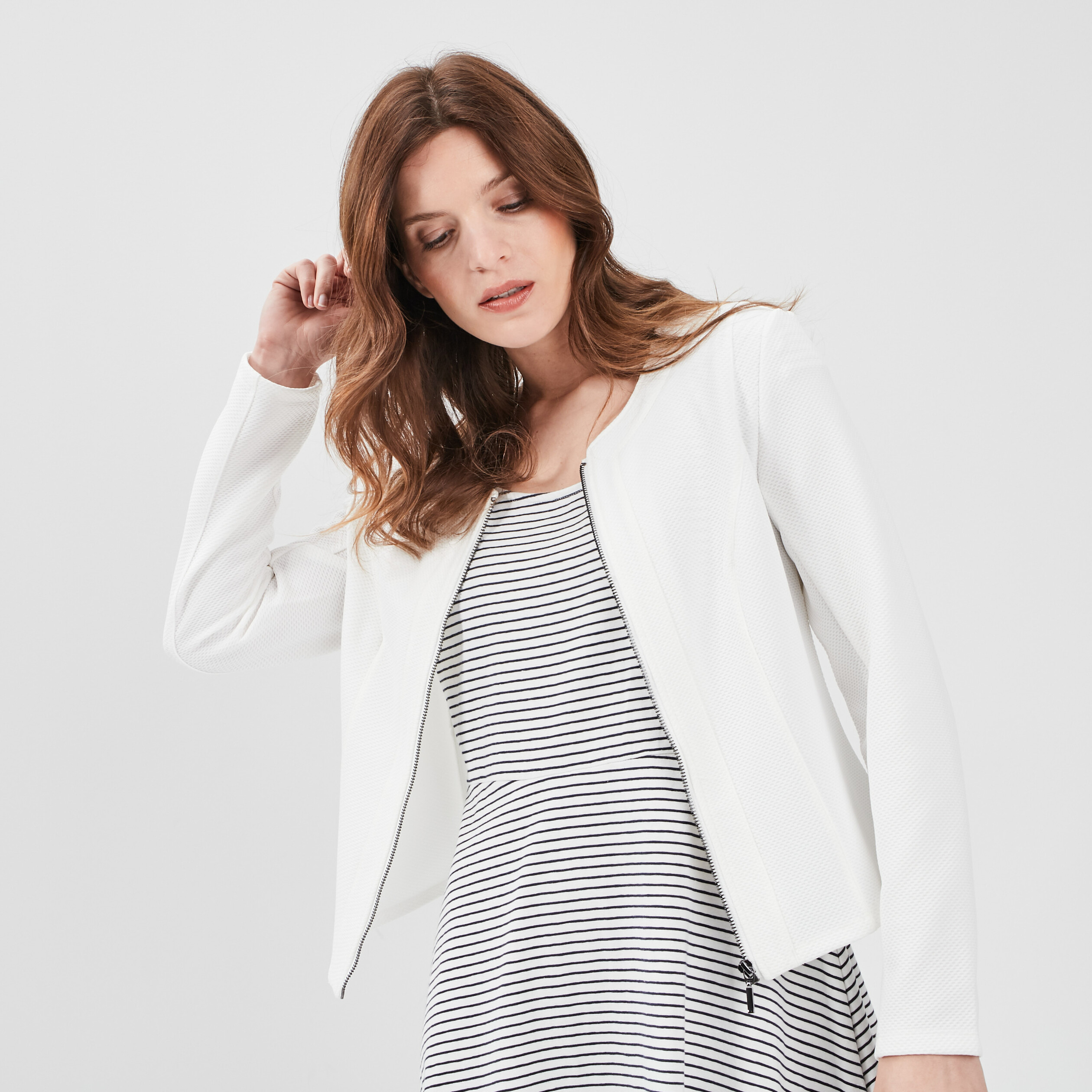 Veste cintrée zippée ivoire femme | La Halle