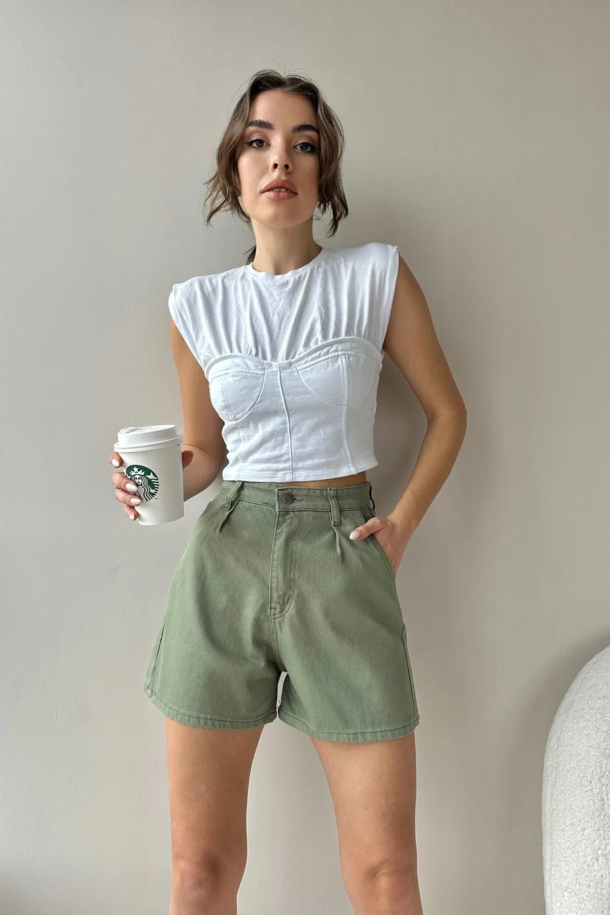 Trend Alaçatı Stili  Shorts - Grün - Mittlerer Bund