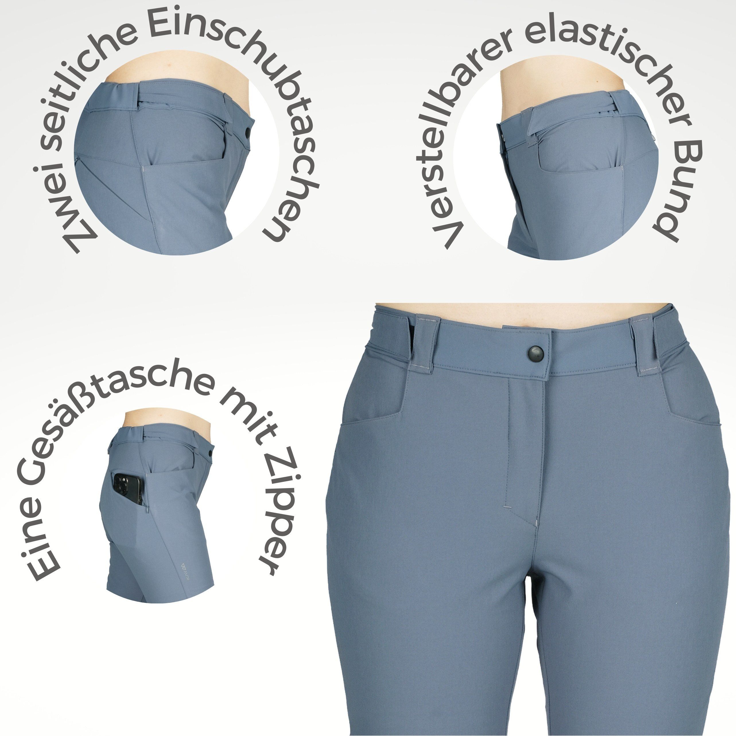 Kaymountain Trekkinghose Damen Wander Outdoor Hose Arosa Hybrid four Season Sky Blue 48