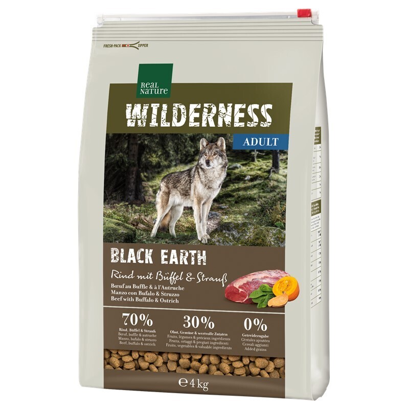 REAL NATURE Hundetrockenfutter REAL NATURE WILDERNESS Black Earth Rind & Büffel 4 kg