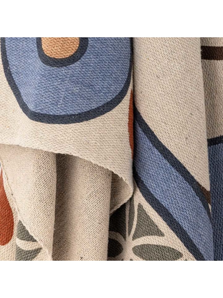Bloomingville Decke RUDAUR Natur Blau Rot mit Quasten in Beige günstig kaufen onesize