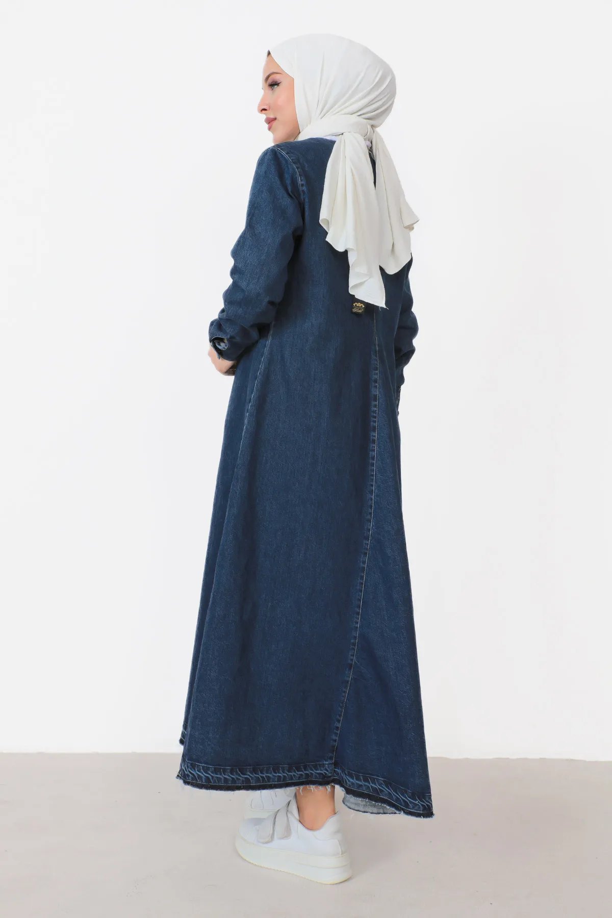 Tesettür Dünyası  Jeanskleid mit V-Ausschnitt TSD230908 Blau