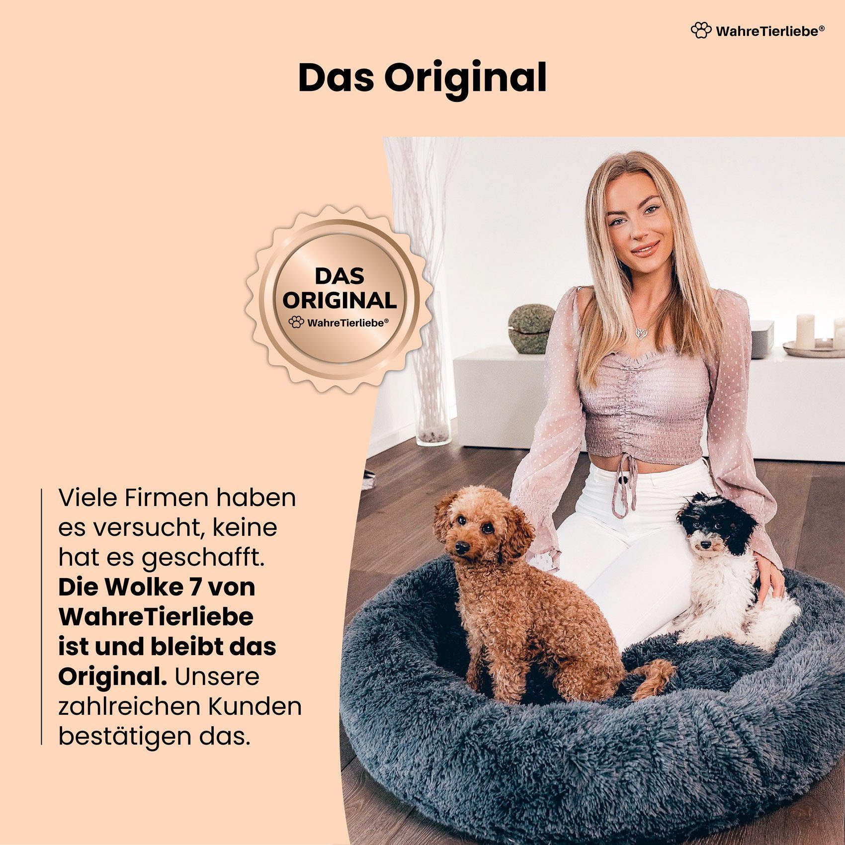 Wahre Tierliebe Tierbett Wolke 7 Plus - Das Original - mit waschbaren Bezug, 100% Polyester, Verschiedene Größen und Farben, extra flauschig, made in Germany