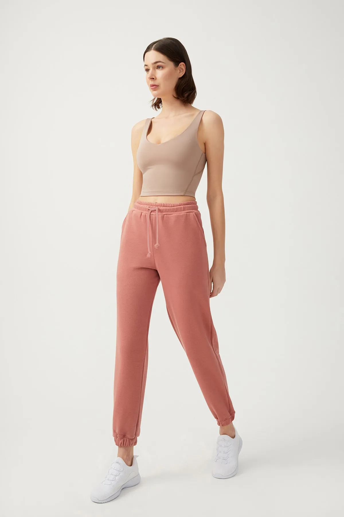 LOS OJOS  Elastische Jogger-Jogginghose mit Kordelzug für Damen in Dusty Rose-Manschette