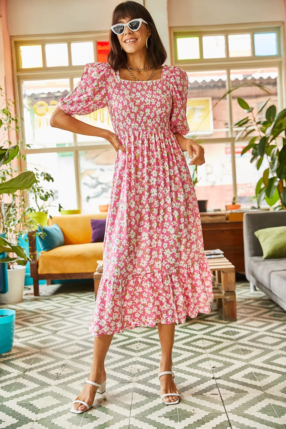 Olalook  Rosa Gimped Lässiges Kleid aus gewebter Viskose für Damen ELB-19001483