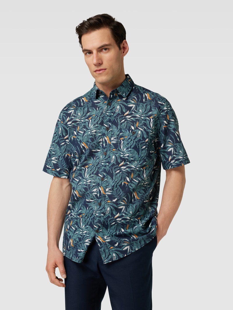 Freizeithemd mit Allover-Print in marineblau