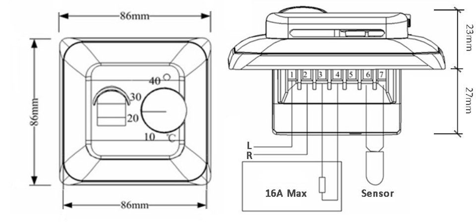 PEROBE Raumthermostat Temperaturregler analog, elektronisch, mit Bodenfühler für elektrische Fußbodenheizungen