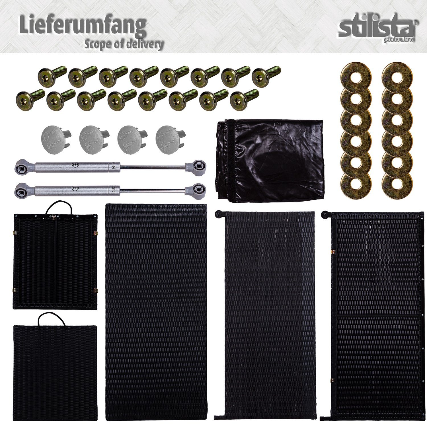 STILISTA Gartenbox Polyrattan Gartenbox Gartentruhe Aufbewahrungsbox, Deckel mit Hubautomatik, Innenplane, Räder und Tragegriffe, Farbwahl