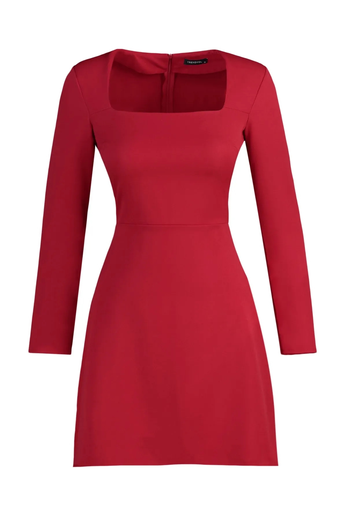 Trendyol Collection  Rotes Mini-Webkleid mit quadratischem Kragen TWOAW23EL00894