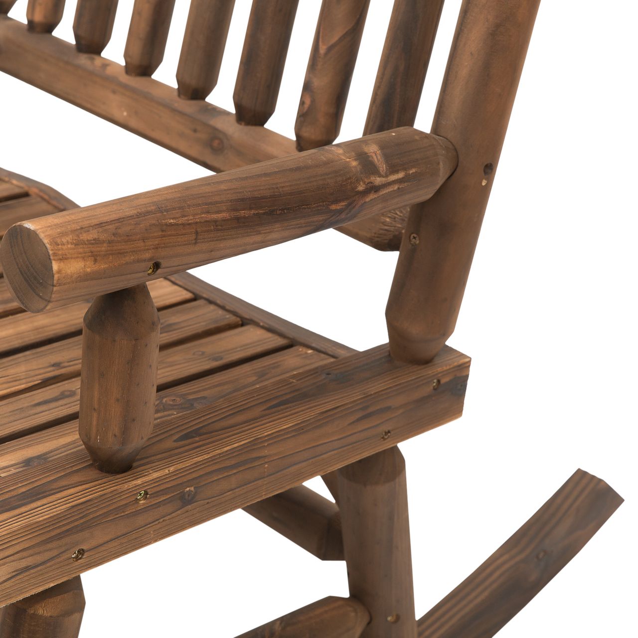 Outsunny Schaukelstuhl mit Armlehne Gartenstuhl Schwingsessel Massivholz Dunkelbraun 112 x 67 x 93 cm