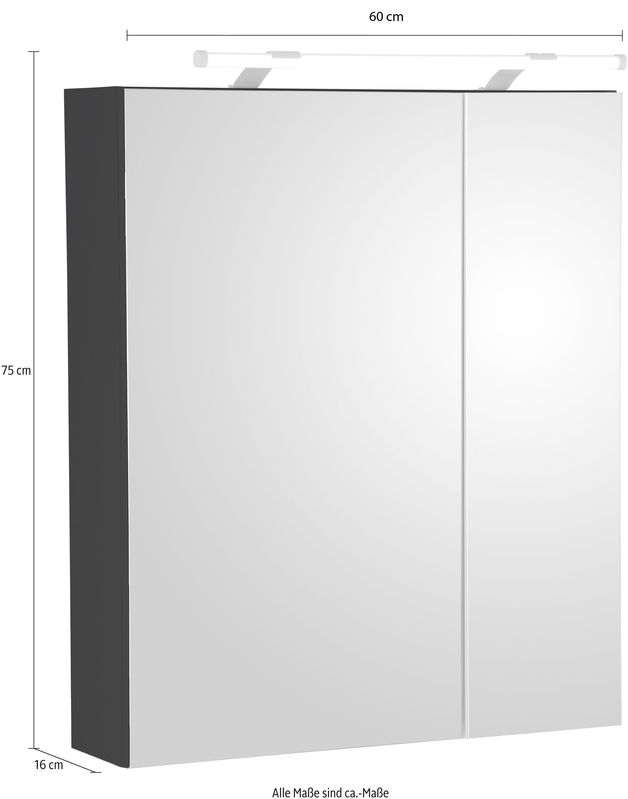 Schildmeyer Spiegelschrank Dorina Breite 60 cm, 2-türig, LED-Beleuchtung, Schalter-/Steckdosenbox