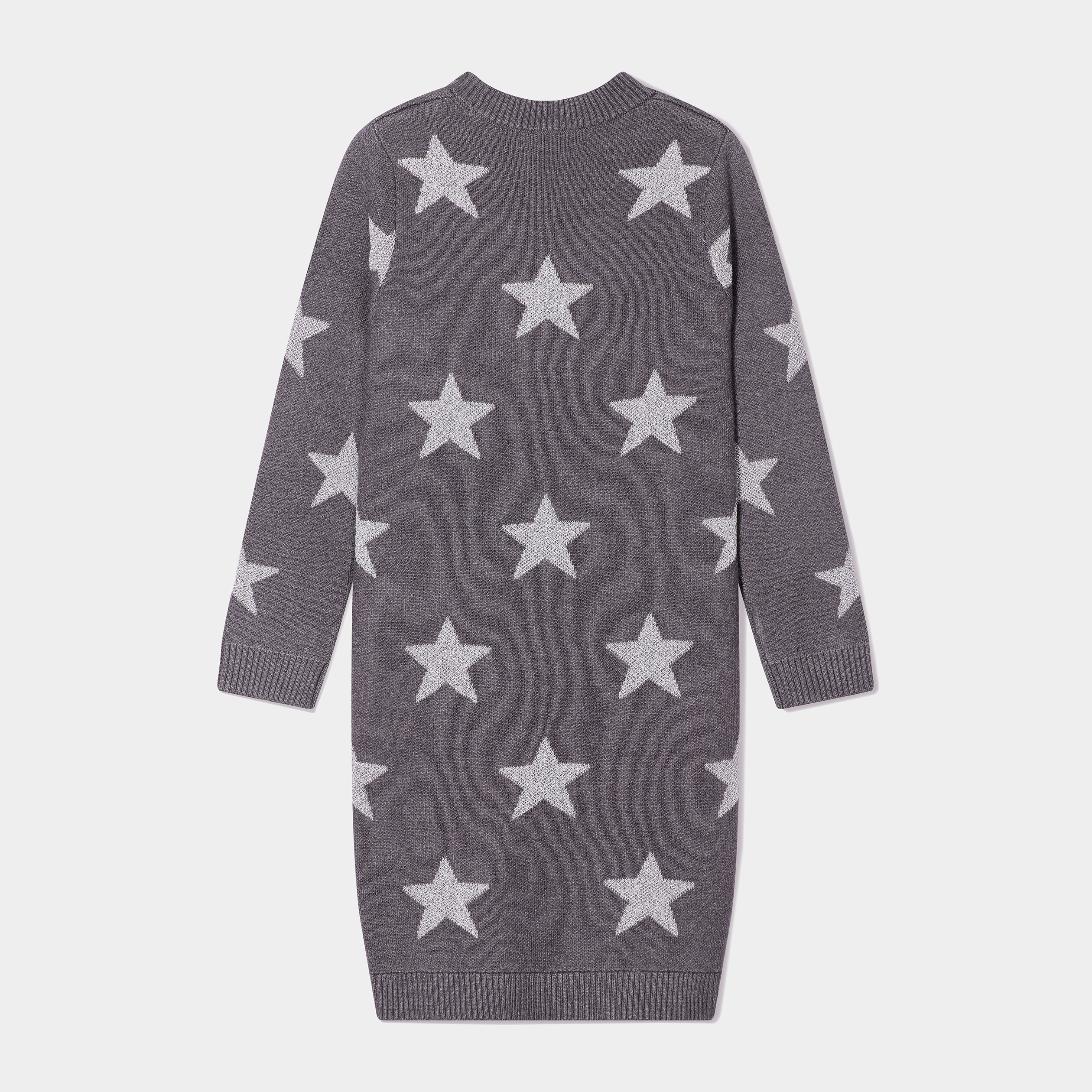 Robe pull tricot droite à col rond gris foncé fille | La Halle