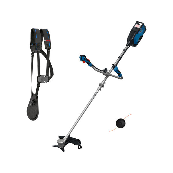 Bosch Blue 06008D1200 GFR18V-25BH Akku buskrydder ekskl. batteri og oplader + skuldersele, spole, beskyttelsesskærm og knivsæt i æske