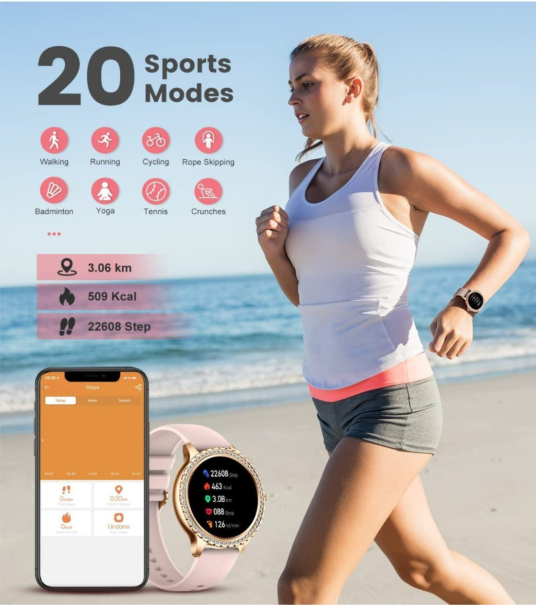 Lige Smartwatch, Damen Mit Telefonfunktion Wasserdicht Rund iOS Android Smart Watch
