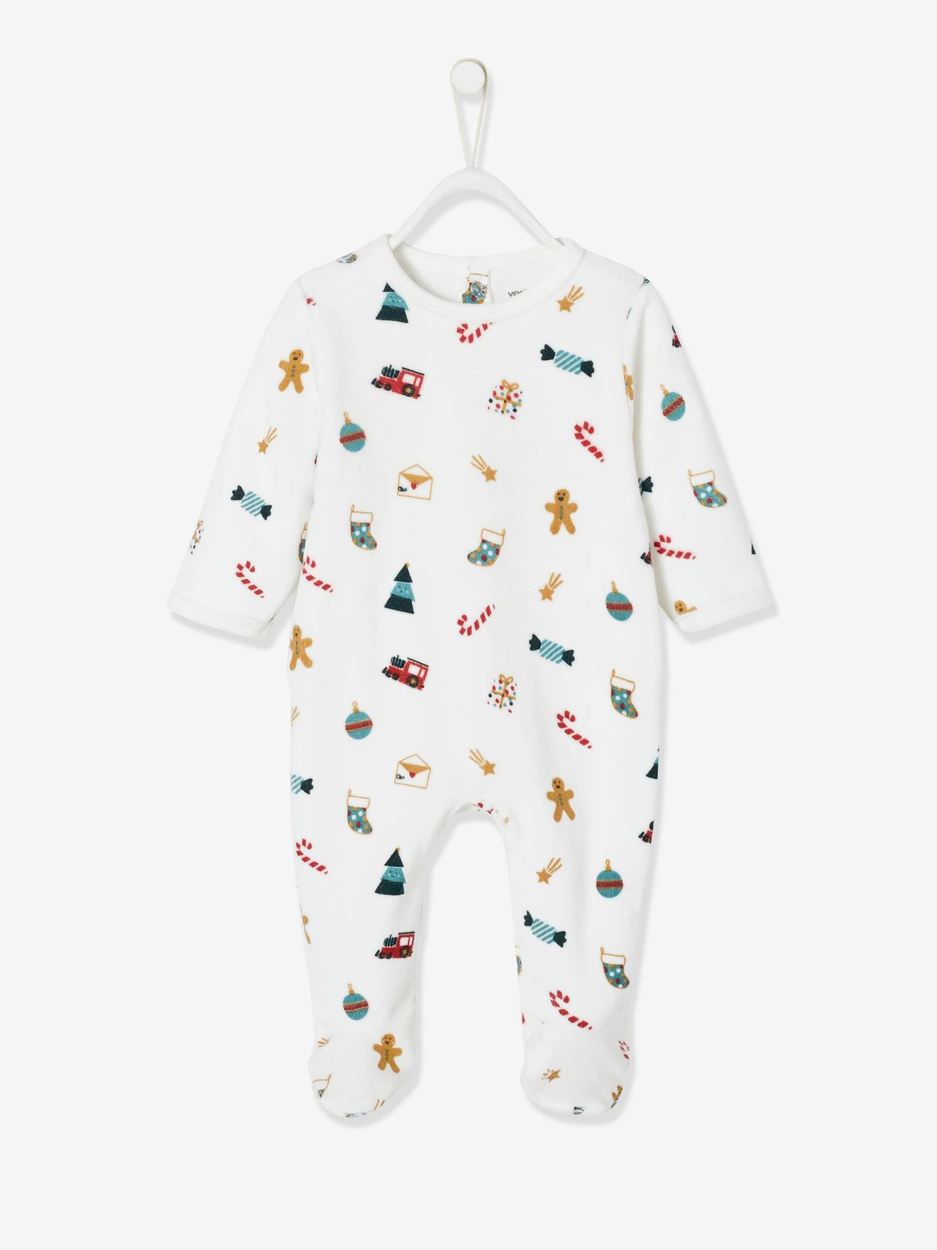 Coffret cadeau de Noël bébé dors-bien en velours + bavoir mixte ivoire imprimé