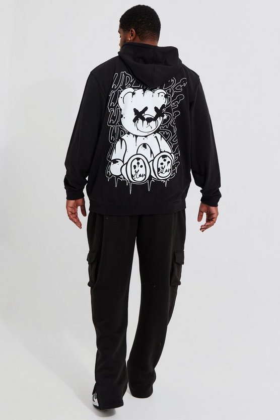 Plus Hoodie mit Teddy-Print