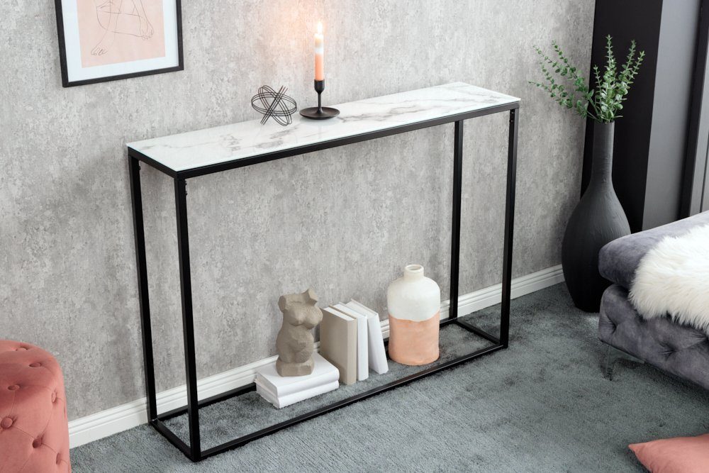 riess-ambiente Konsolentisch BOUTIQUE 110cm weiß / schwarz (Einzelartikel, 1-St), Flur · Kristallglas · Metall · eckig · Marmor-Dekor · Barock