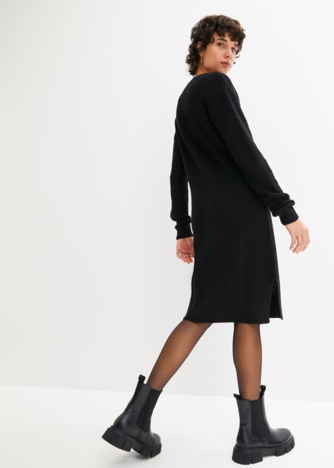 Oversize-Ripp-Strickkleid mit Schlitz
