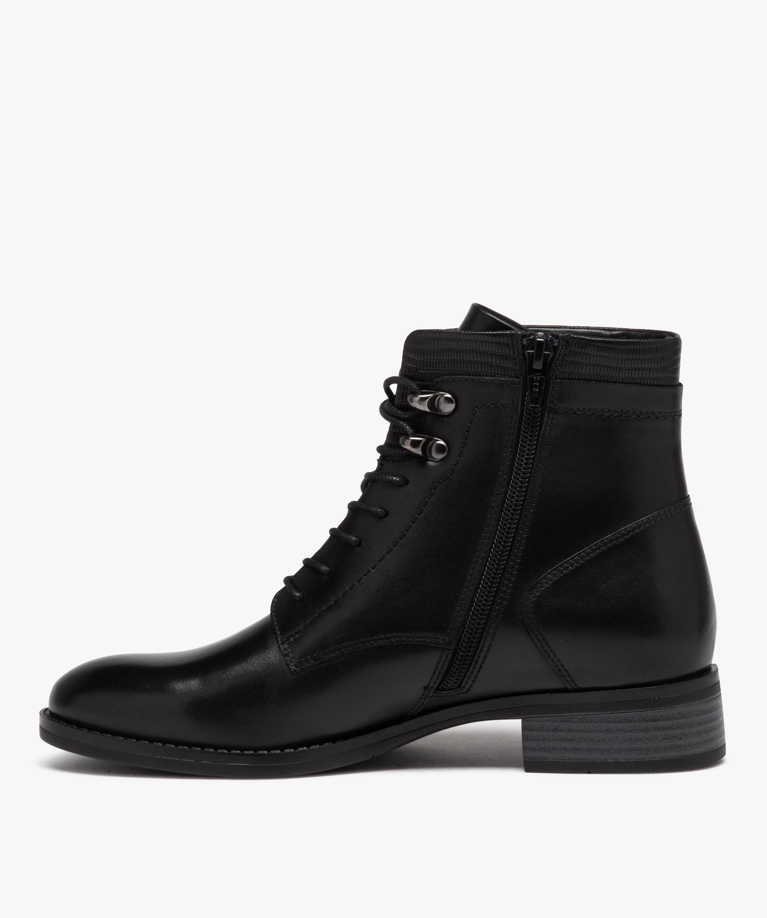 Boots en cuir lacées avec col fantaisie femme - Pierre Cardin noir | GEMO