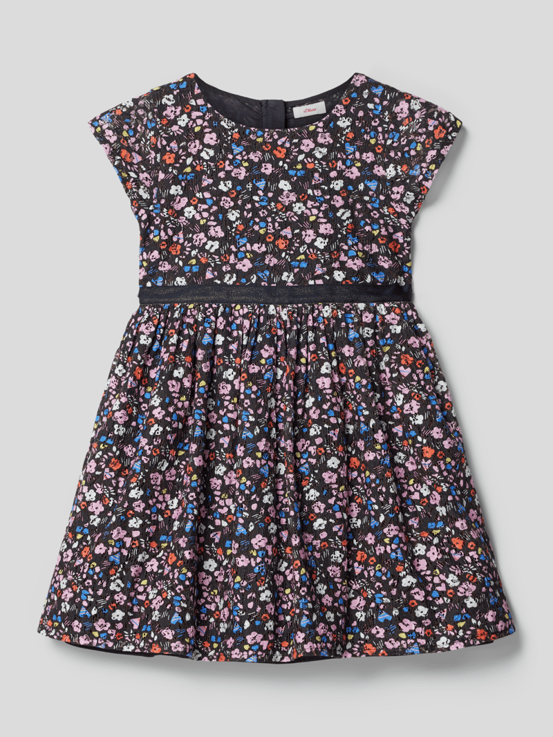 Midikleid mit Lochstickerei in marineblau