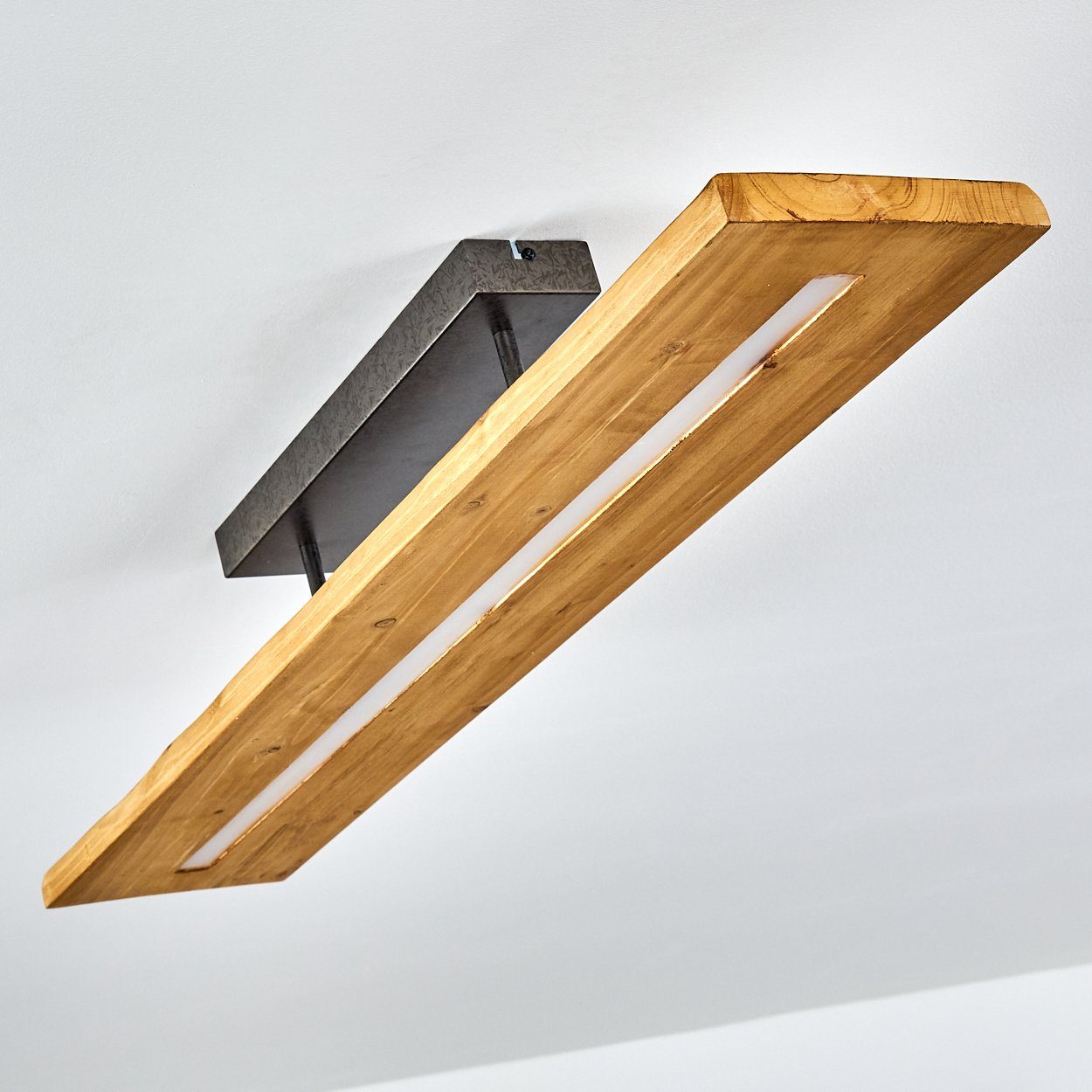 hofstein Deckenleuchte Volano dimmbare Deckenlampe aus dunklem Holz und Metall, Dunkelgrau, 3000 Kelvin, 3000 Lumen, moderne Zimmerlampe, dimmbar über den Lichtschalter
