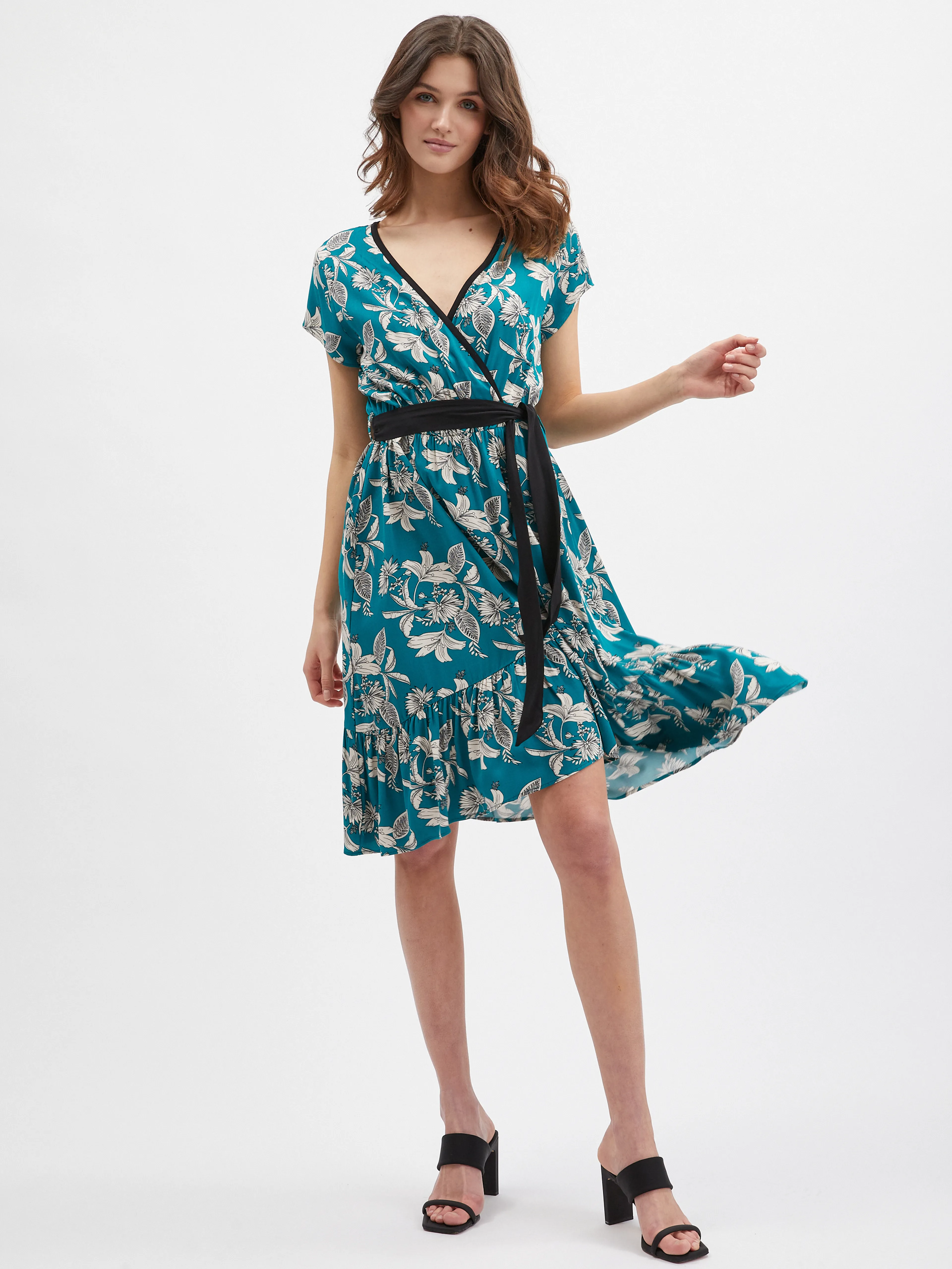 Petrolfarbenes Damen-Blumenkleid ORSAY