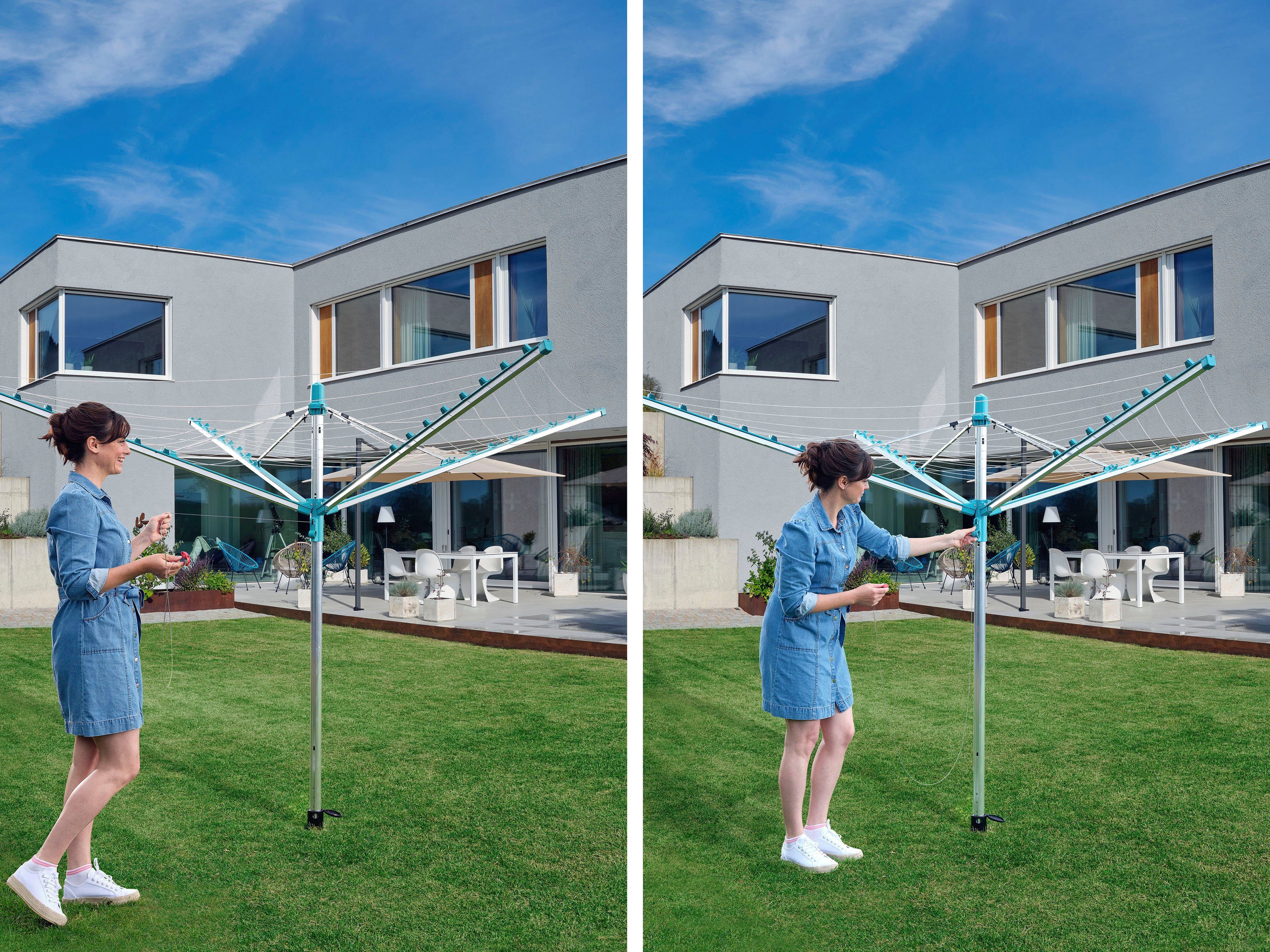 Leifheit Wäschespinne Linomatic 500 Easy, 50 Meter Leinenlänge
