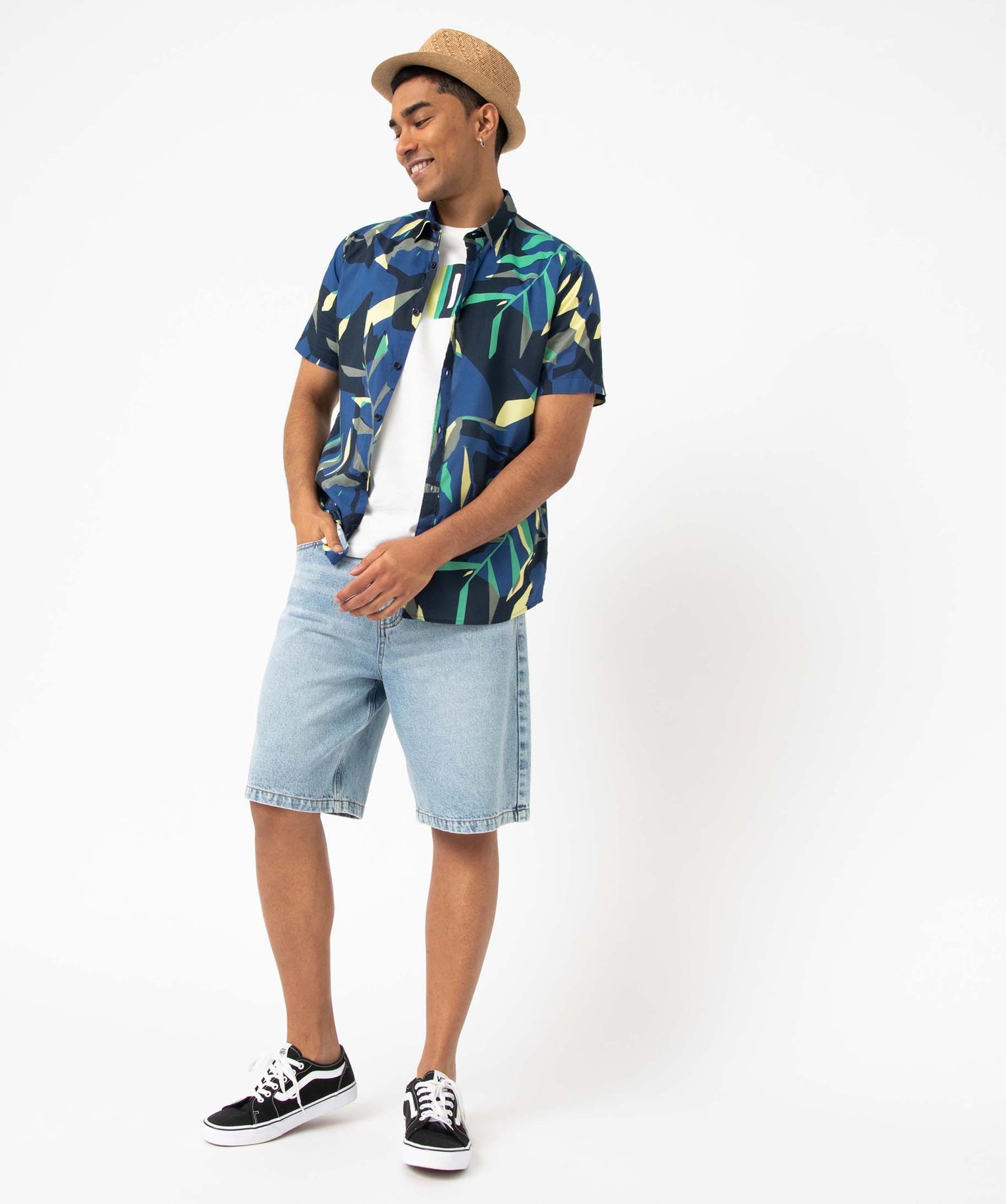 Bermuda en jean homme en denim délavé bleach | GEMO